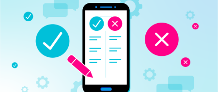 illustration to highlight a smartphone with a checkmark on one side and an x on the other