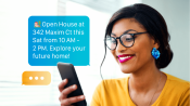 image of someone holding a smartphone on one side. On the other side, show the SMS sample message they’re reading